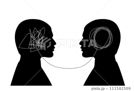 Two men head black silhouette psychotherapy 111582509
