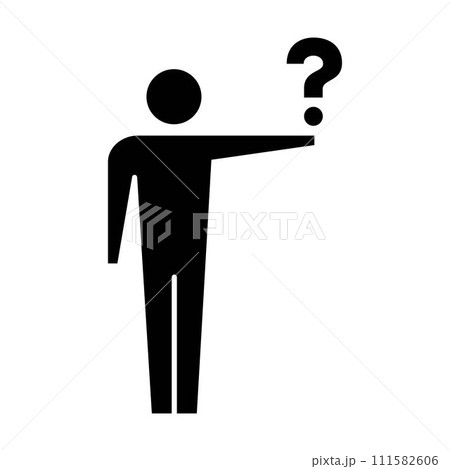 Person with question mark icon, male vector sign for faq, help, ask and customer service symbol pictogram human illustration Person with question mark icon, male vector sign for faq, help, ask and customer service symbol pictogram human illustration 111582606