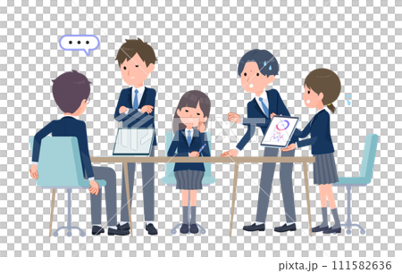複数人で打ち合わせする学生たち　悪印象　A 111582636