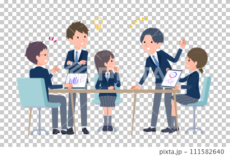 複数人で打ち合わせする学生たち　好印象　A 111582640