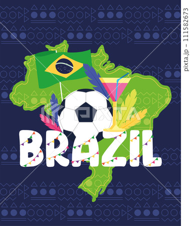 Tropical Brazil poster with map Vector 111582673