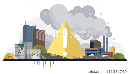 Waste pollution vector illustration. Proper waste management is necessary to prevent contamination soil and water resources Landfills filled with garbage contribute to emission greenhouse gases 111582740