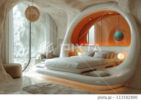 A futuristic bedroom in bright colors. 3d illustration 111582900