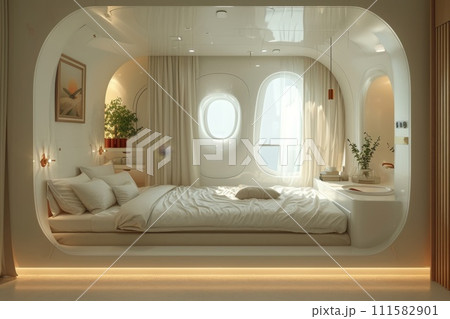 A futuristic bedroom in bright colors. 3d illustration 111582901