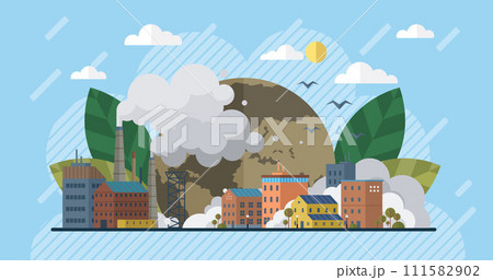 Air pollution vector illustration. Pollutions shadow looms large, specter haunting corridors our environmental conscience Emission reduction is battle cry against encroaching darkness air pollution 111582902