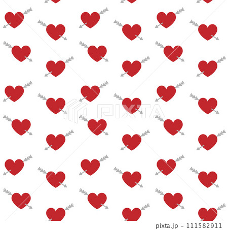 Vector seamless pattern of flat heart with arrow 111582911