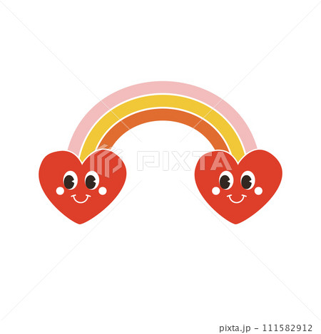 Vector groovy cartoon retro rainbow with hearts 111582912