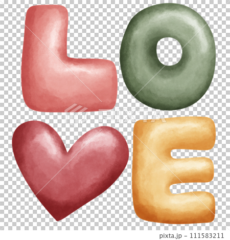 A cute and vertical love word text in waterolor style 111583211