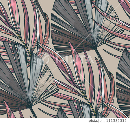 Vector seamless pattern with dried palm leaves. Endless natural background 111583352