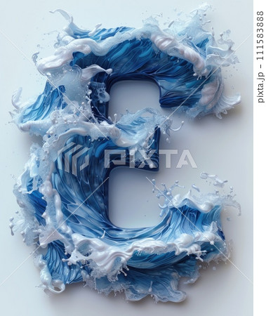 AI-generated content. Blue and White Foam Letter Floating on the Ocean. Generative AI. AI-generated content. Blue and White Foam Letter Floating on the Ocean. Generative AI. 111583888