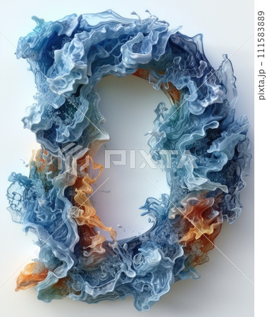 AI-generated content. Blue and Orange Fabric Letter Floating in the Sea. Generative AI. 111583889