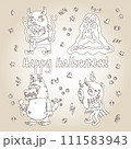 Halloween cartoon character set. Hand-drawn vector illustration with Monster, Slime Slug, Wolf, Devil and small patterns. Mystery, All Saints Day concept for halloween party, posters, greeting cards 111583943