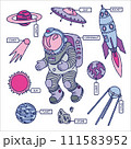 Set of galaxy cosmic elements astronaut, earth, satellite, comet, planet, sun, rocket and meteorite univerce vector cartoon illustration space cosmos on a white background 111583952