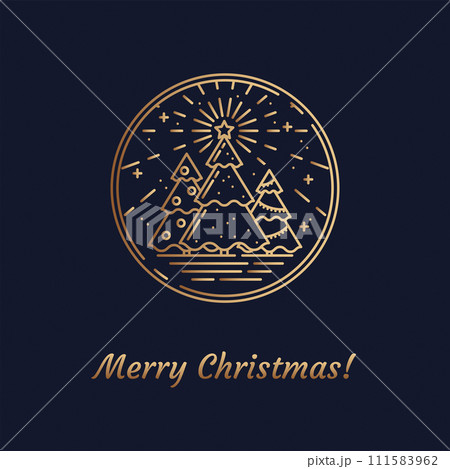 Vector Gold Line Art illustration of Christmas symbol Christmas Trees with Star, Rows and Snowflakes Icon concept. Flat vector sign, outline illustration isolated on Magic Navy Blue Background. Vector Vector Gold Line Art illustration of Christmas symbol Christmas Trees with Star, Rows and Snowflakes Icon concept. Flat vector sign, outline illustration isolated on Magic Navy Blue Background. Vector 111583962