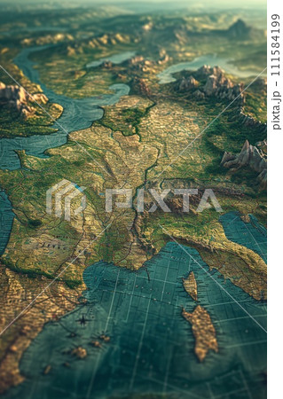 Top view of the Relief map of Europe. 3d illustration 111584199
