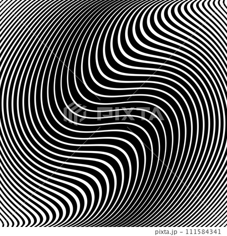 Wavy Lines Pattern with Twisting Movement Effect. Abstract Black and White Textured Background. Vector Art. 111584341