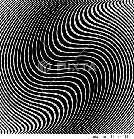 Wavy Lines Pattern with Twisting Movement Effect. Abstract Black and White Textured Background. Vector Art. 111584341
