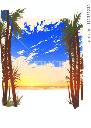 AIで生成したヤシの木がある夕日の風景 111585239