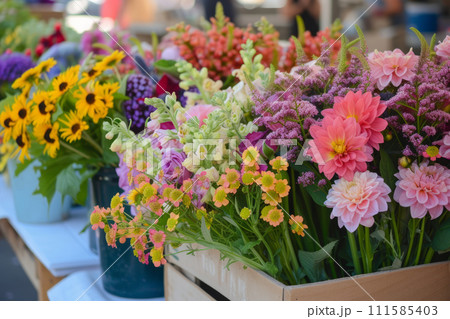 Spring flowers at local street market. Generative AI 111585403