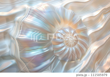 Scallop spiral seashell with pearl surface. Cockleshell and mollusk abstract background 111585979
