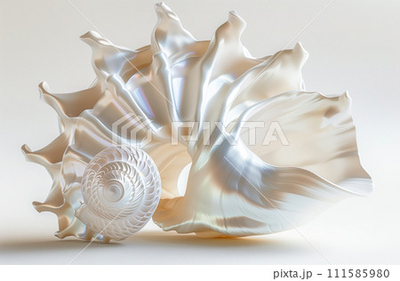 Scallop spiral seashell with pearl surface. Cockleshell and mollusk abstract background 111585980