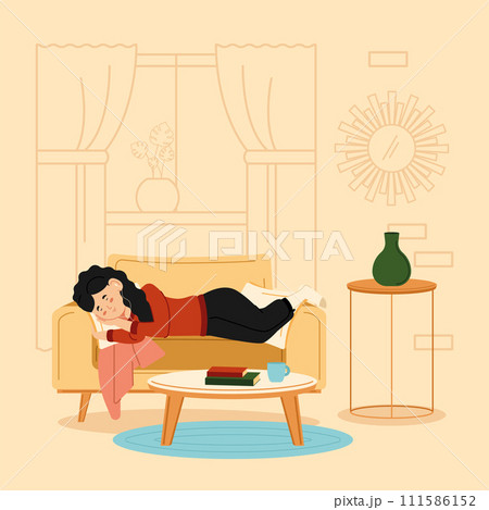 Comfortable sleeping woman Hygge concept Vector Comfortable sleeping woman Hygge concept Vector 111586152