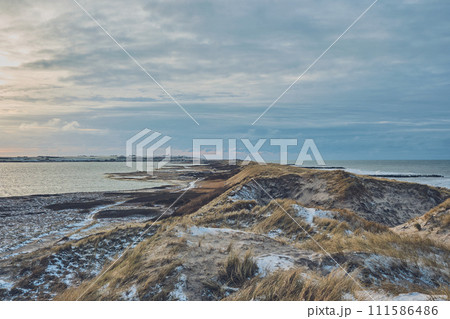 Coast at Vejlby klit in denmark in winter with snow 111586486