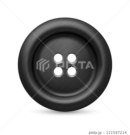 Vector 3d Realistic Textured Black Color Metal Button for Clothes Icon Closeup Isolated. Fashion, Art, Needlework, Sewing, Scrapbooking Decor. Round Clothes Button Design Template, Front View 111587214