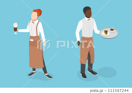 3D Isometric Flat Vector Illustration of Restaurant Waiters 3D Isometric Flat Vector Illustration of Restaurant Waiters 111587244