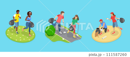3D Isometric Flat Vector Illustration of Plogging Challenge 111587260
