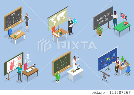 3D Isometric Flat Vector Set of School Teachers 111587267