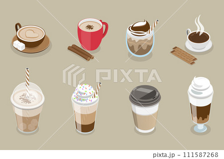 3D Isometric Flat Vector Set of Coffee Beverages 111587268