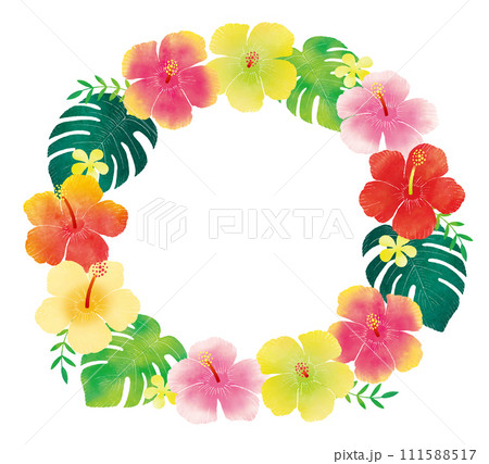 水彩のハイビスカスの輪のフレーム 111588517