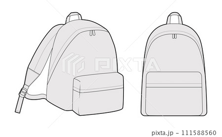 Explorer backpack silhouette bag. Fashion accessory technical illustration. Vector schoolbag front 3-4 view Men, women 111588560