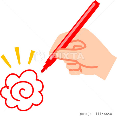 赤色のサインペンで書いた花丸 111588581