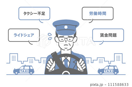 困っているタクシー運転手&吹き出しセット 111588633