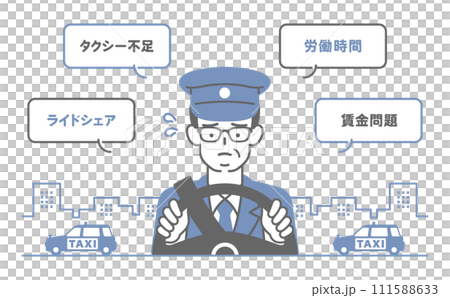 困っているタクシー運転手&吹き出しセット 111588633