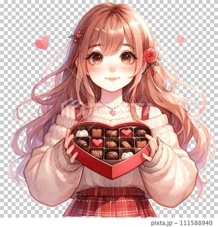 Girl passing chocolate on Valentine's Day 111588940