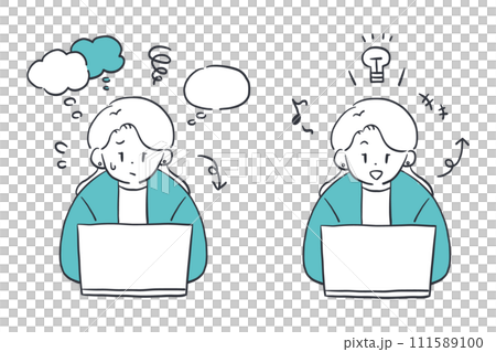 A set of women working on a computer 111589100