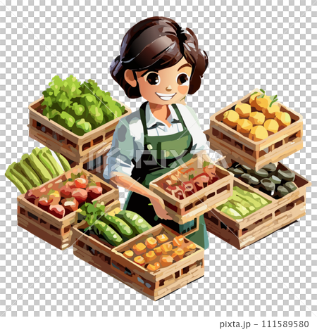 八百屋さんの店員-女性 111589580