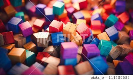 カラフルに彩色されたたくさんの木製ブロック「AI生成画像」 111589683