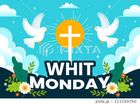 Whit Monday Vector Illustration with a Pigeon or Dove for Christian Community Holiday of the Holy Spirit in Flat Cartoon Background Design 111589760