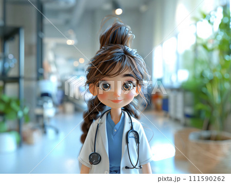 AI-generated content. Сharming character illustrations of a girl doctor in a hospital. Generative AI 111590262