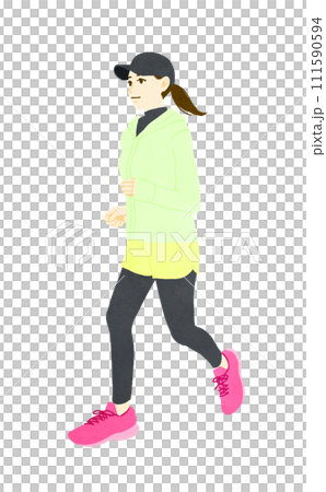 一個綁著馬尾、戴著帽子跑步的女人的插圖 111590594