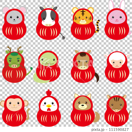 12 生肖紅色達摩娃娃插圖集 111590827