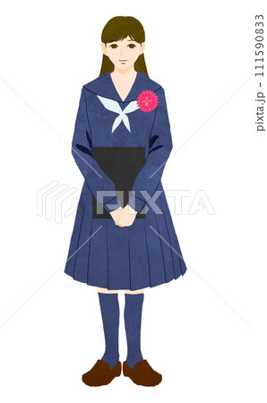 セーラー服をきた卒業式の女子中学生 111590833