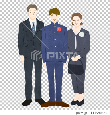 Illustration of a family of three - son, father and mother at graduation ceremony 111590839