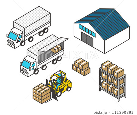 荷物を運ぶトラックなどのアイソメベクターイラスト素材 荷物を運ぶトラックなどのアイソメベクターイラスト素材 111590893