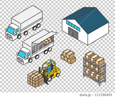 荷物を運ぶトラックなどのアイソメベクターイラスト素材 荷物を運ぶトラックなどのアイソメベクターイラスト素材 111590893