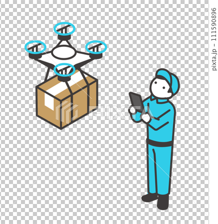 ドローンで荷物を配達する作業員のアイソメベクターイラスト素材 ドローンで荷物を配達する作業員のアイソメベクターイラスト素材 111590896